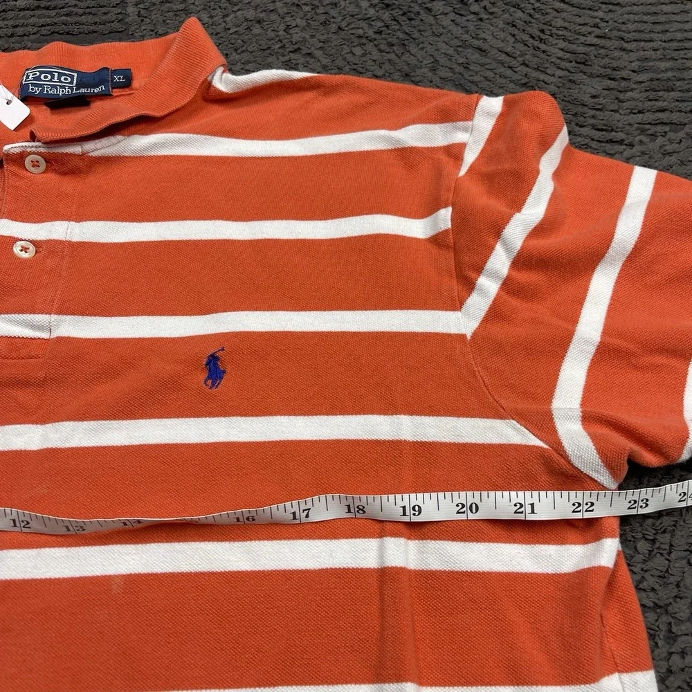Polo Ralph Lauren Men's XL‎ Orange White Striped Short Sleeve Polo Shirt Cotton